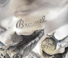 Brunel, olasz földgömb oroszlánnal, ezüst borítású műgyanta. Jelzett, hibátlan, m: 20 cm