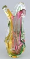 Cseh retró üveg váza, kopásokkal, m: 28 cm