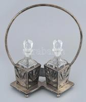 Ezüst (Ag) Art Deco olaj, ecet tartó, üvegbetéttel, jelzett, hibátlan, nettó: 387 g, m: 26 cm