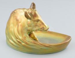 Zsolnay eozin mázas, vaddisznós névjegytartó, jelzett, 1930 körül, ragasztott, restaurált!, 12x16cm