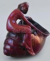 Zsolnay ökörvér mázas akt kagylóval, jelzett, restaurált, ragasztott, sérült, m: 15cm