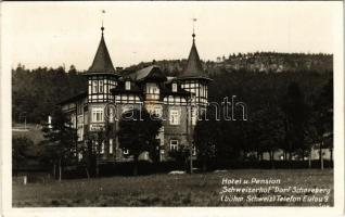 1937 Decínsky Snezník, Dorf Schneeberg (böhm. Schweiz); Hotel und Pension Schweizerhof, Kaffee, Restaurant