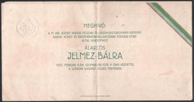 1935 Meghívó a M. Kir. József Nádor Műszaki és Gazdaságtudományi Egyetem bánya- stb. mérnöki hallgatóinak álarcos jelmezbáljára, hajtott