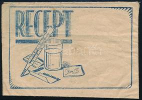 cca 1930-1940 Régi receptboríték, hátoldalán Szent Istvánt ábrázoló irredenta grafikával (Becsüljük a gyógyszerész munkáját, magyar érdek az egészség!), gyűrődésekkel, 12x8,5 cm