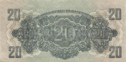 1944. 20P "V.H." elő és hátlapi nyomat erősen lefelé és balra illetve jobbra csúszva T:II+...