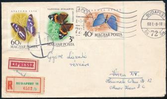 1960 Ajánlott expressz küldemény Lepke 60f lemezhibás bélyeggel, Bécsbe