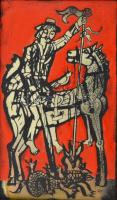 Cs. Uhrin Tibor (1936-2001): Sárkányölő Szent György. Tűzzománc, fakeretben, jelzett 24x14cm