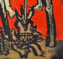 Cs. Uhrin Tibor (1936-2001): Sárkányölő Szent György. Tűzzománc, fakeretben, jelzett 24x14cm