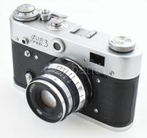 FED-3 szovjet fényképezőgép, eredeti bőr tokjában, eredeti dobozában, jó állapotban