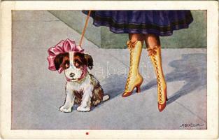 Lady in high heels with dog. Italian art postcard. CCM 2022-1. s: A. Bertiglia (EK)