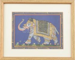Jelzés nélkül, feltehetően dél-ázsiai alkotó: Elefánt. Vegyes technika, vászon. Üvegezett fakeretben, 13×18 cm