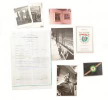 Dilinkó Gábor festőművészhez kapcsolódó okmányok, fotók, többek között 1956-os, Wittner Mária által aláírt igazolvány
