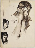 Csavlek András (1942-): Tanulmányrajz (1959). Akvarell, papír, jelzett, 38,5×28 cm