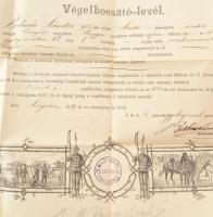 1889 Végelbocsájtó levél szakaszvezető részére, 40×54 cm