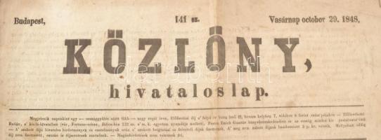 1848 A Közlöny 141. száma, benne a nyílt levél a románokhoz