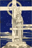 1949 Dicsőség az Istennek, békesség az embernek. Kapisztrán nyomda. Ferences Missziók Központja kiadása / Hungarian religious art postcard s: Márton L. (EB)