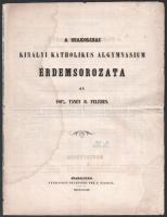 1863 Szakolca (Skalica), a szakolczai királyi katholikus algymnasium érdemsorozata az 1862/63. tanév II. felében. Szakolcza, Skarnitzl Fer. X. Fiai-ny., (6) p. Benne az első osztályos tanulók között Csernoch János (Jan Cernoch/Czernoch) (1852-1927) későbbi esztergomi érsek, bíboros-hercegprímás nevével (itt még Csernyoch-ként írva) és tanulmányi eredményeivel. Kisebb lapszéli sérülésekkel, ázásnyomokkal.