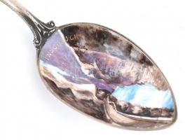 Ezüst (Ag) Tahinschucht zománcozott emlék kanál, jelzett, h: 14 cm, bruttó: 14 g