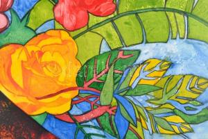 Faragó Miklós (1947-): Flora, 2017. Olaj, farost. Jelzett. Hátoldalán autográf felirattal. Üvegezett...