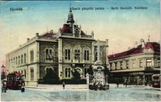 Újvidék, Novi Sad; Szerb püspöki palota, villamos. Natosevic kiadása / Serbian bishops palace, tram