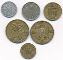 Románia 1910. 50b Ag "I. Károly" + 1924. 1L Cu-Ni + 1930. 5L sárgaréz "I. Mihály"...