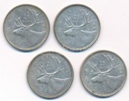 Kanada 1968. 25c "II. Erzsébet" Ag (4db) T:2,2- patina
Kanada 1968. 25 Cents "Elizab...