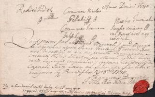 1785 Rákóczi Judit (1618-1651) 1640-ben kelt Verőmály hegyen lévő szőlője magyar nyelvű záloglevelén...