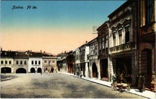 Zsolna, Sillein, Zilina; Fő tér, Vasudvar, Mecht Márk üzlete. Biel L. kiadása / main square, shops