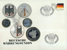 NSZK 1990. 1M + NDK 1978. 1M + egységes Németország 1990. "Német egység" Ffm emlékérem érmés borítékon, NSZK bélyeggel, alkalmi bélyegzővel T:1 hátoldali ismertetővel
