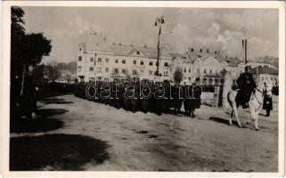1938 Léva, Levice; A Magyar Kir. Honvédség bevonulása Lévára / entry of the Hungarian troops + "1938 Léva visszatért" So. Stpl. (EM)