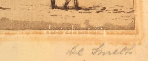 Olvashatatlan jelzéssel: Brüsszel, Hotel de Ville. Rézkarc, papír. Üvegezett, sérült fakeretben. 19,...