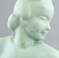 Komlós art deco női akt, mázas kerámia, jelzett, nyakánál restaurált, m: 26,5 cm