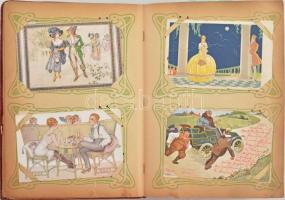 Szép képeslap gyűjtemény szecessziós századeleji bársonykötésű albumban: 288 db régi korabeli képesl...