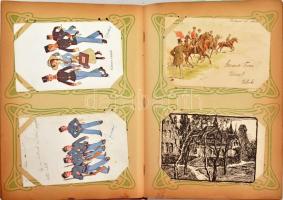 Szép képeslap gyűjtemény szecessziós századeleji bársonykötésű albumban: 288 db régi korabeli képesl...