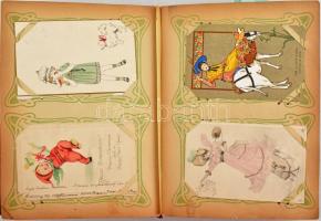 Szép képeslap gyűjtemény szecessziós századeleji bársonykötésű albumban: 288 db régi korabeli képesl...