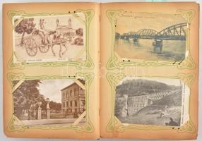 Szép képeslap gyűjtemény szecessziós századeleji bársonykötésű albumban: 288 db régi korabeli képesl...