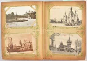 Szép képeslap gyűjtemény szecessziós századeleji bársonykötésű albumban: 288 db régi korabeli képesl...