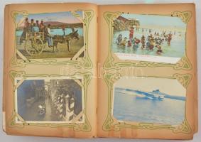 Szép képeslap gyűjtemény szecessziós századeleji bársonykötésű albumban: 288 db régi korabeli képesl...