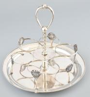 Ezüst (Ag) 6 személyes pohártartó, 1869 "Ferenc József / Angyalos címerrel" díszítve, 6db ...