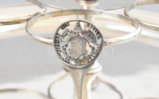 Ezüst (Ag) 6 személyes pohártartó, 1869 "Ferenc József / Angyalos címerrel" díszítve, 6db ...