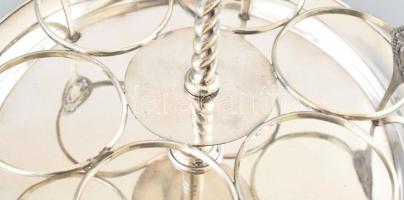 Ezüst (Ag) 6 személyes pohártartó, 1869 "Ferenc József / Angyalos címerrel" díszítve, 6db ...