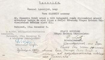 1944 A svájci követség menlevele (Schutzpass) Oskar Szamekiu a volt román diplomáciaimisszió feleség...