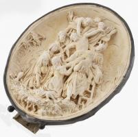 Rubens Krisztus levétele antik dombormű gipsz őrlemény, vékony ezüst keretben. Asztali dísz. 24 cm k...