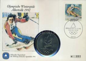 Németország 1992. "Téli olimpia - Albertville" Ffm bélyeges érmés borítékon, elsőnapi bélyegzővel T:1 hátoldali ismertetővel