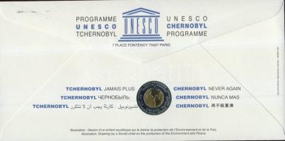 UNESCO 1991. "Csernobil" bimetál bélyeges érmés borítékon, alkalmi bélyegzővel T:1