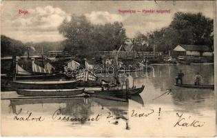 1905 Baja, Sugovica, Pandúr sziget, halász csónakok (EK)