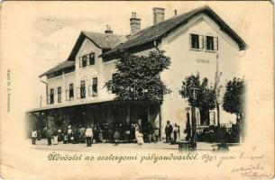 1901 Esztergom, pályaudvar, vasútállomás. St. J. kiadása (EK)