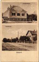 1939 Diósjenő, csendőrlaktanya, vasútállomás, gőzmozdony, vonatok. Sámuel és Kovács kiadása