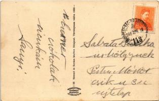 1939 Diósjenő, csendőrlaktanya, vasútállomás, gőzmozdony, vonatok. Sámuel és Kovács kiadása