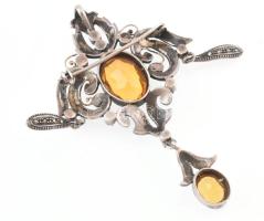 Ezüst (Ag) melltű függő, 2db citrinnel (cca. 12x16x7mm és 6x9x5 mm) és markazitokkal ékítve, jelzett...